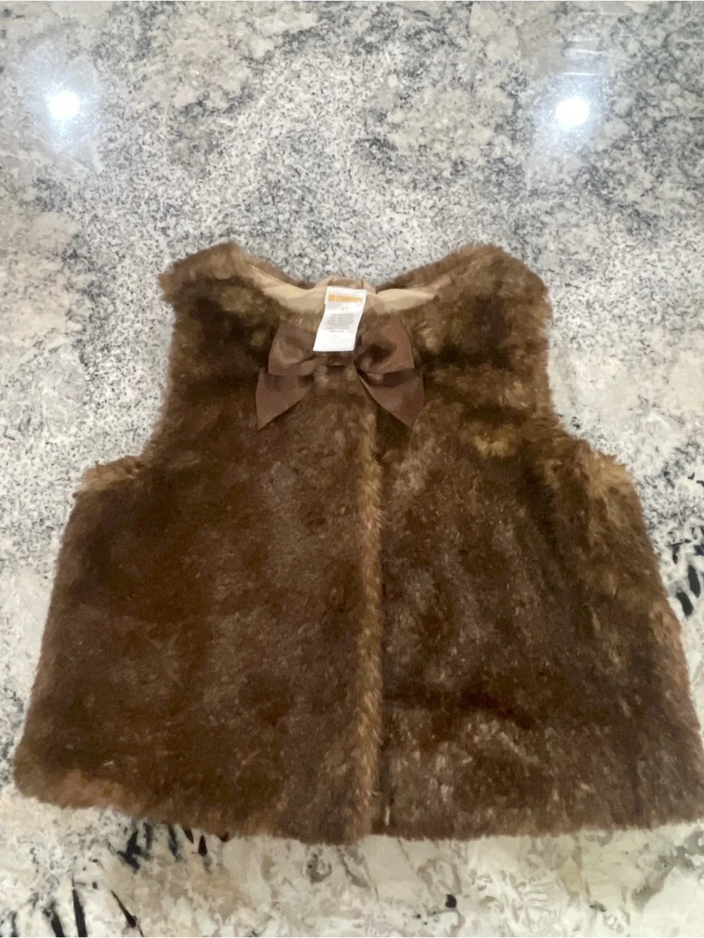 Gymboree Brown Faux Fur Kids Vest with Bow Accent 4T